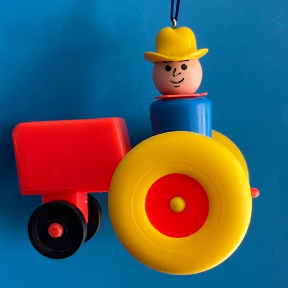 Vintage Fisher Price Little People Custom Christmas Ornament - Farmer on Tractor - Picture 1 of 2